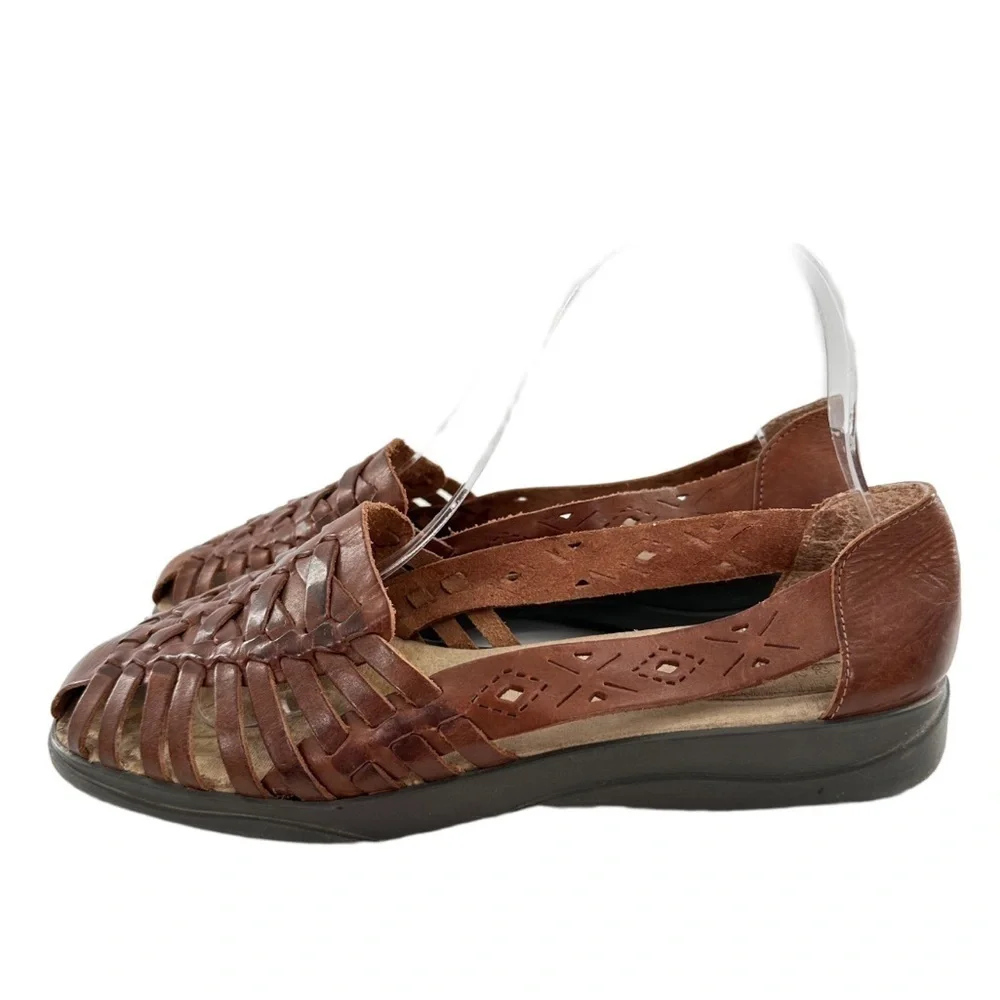 Faded Glory Tara flats size 8.5 brown leather square toe woven 80s 90s vintage